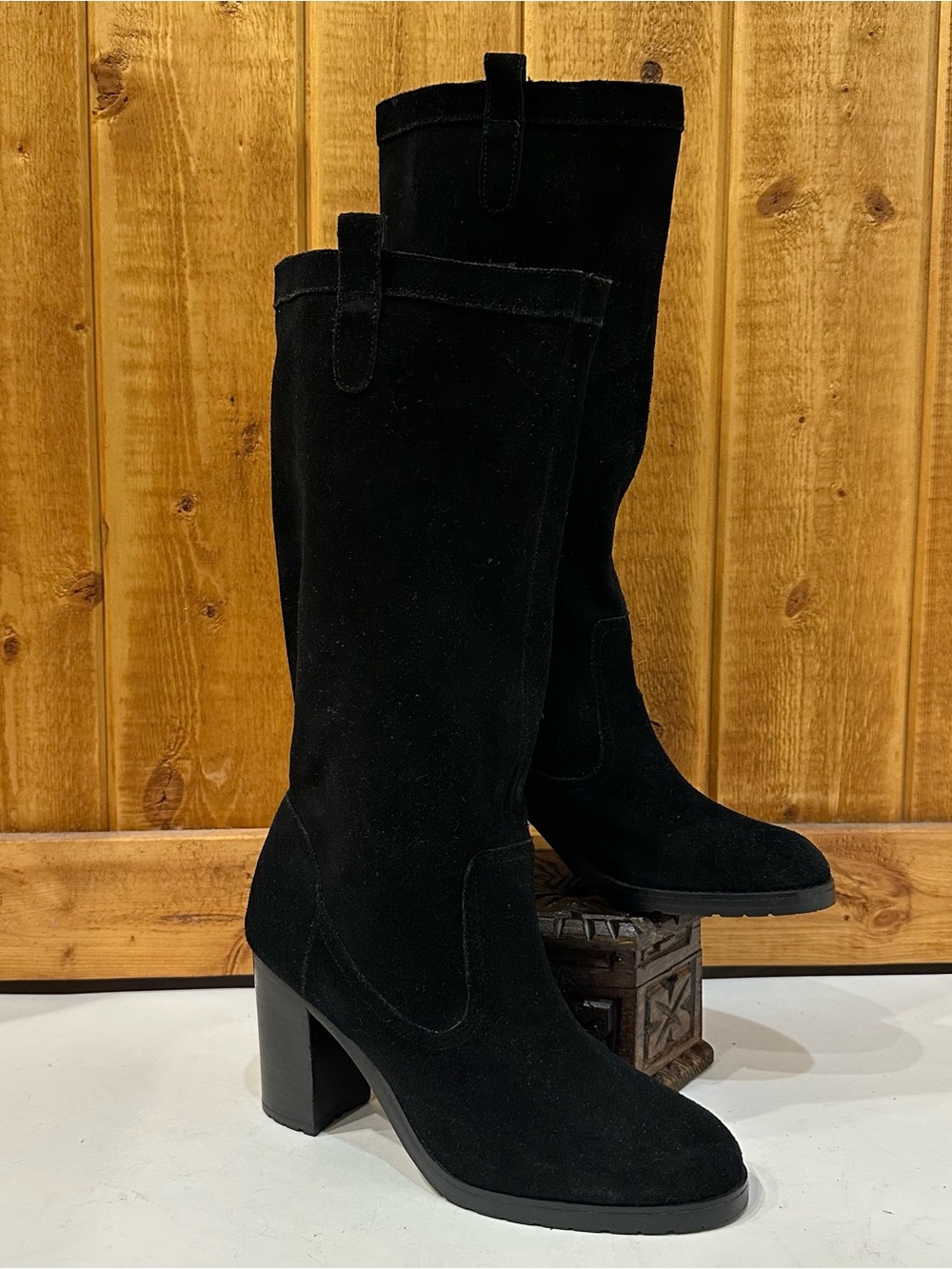 Lauren Ralph Lauren DEVONA Womens Boots Tall US 9 Black Suede Heels 2219